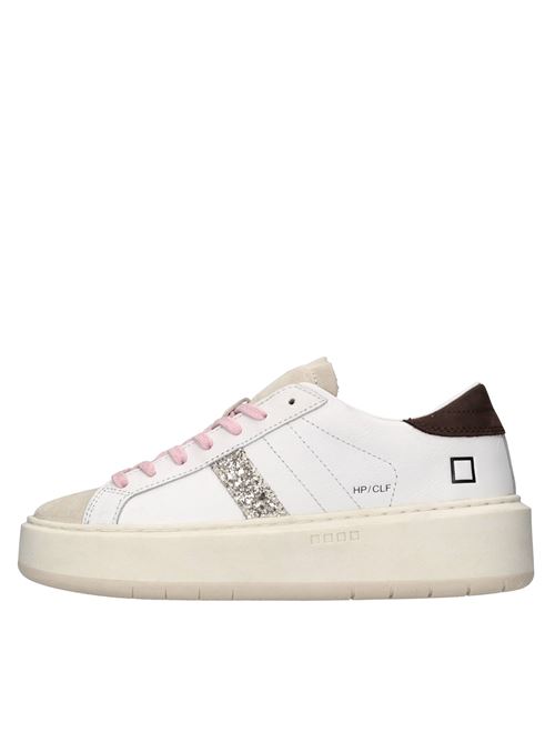 Sneakers in pelle,camoscio e glitter D.A.T.E. | HILL LOW PLAT. CALFBIANCO-PLATINO-MARRONE